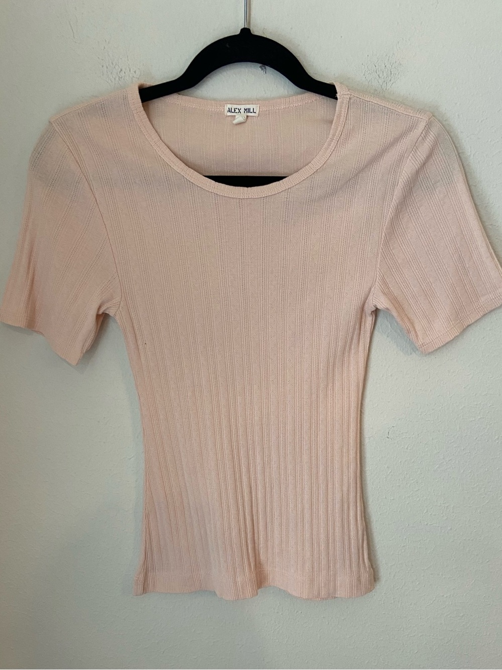 Alex Mill Pink Pointelle Ribbed Cotton Short Sleeve Tee Size S